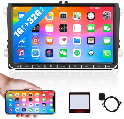CAMECHO Android 13 Car Stereo for VW Polo Transporter T5 Tiguan Caddy Golf MK5 MK6 Scirocco Skoda Octavia Fabia Seat 1+32G 9 inch Touch Screen Car Radio with Bluetooth GPS Sat Nav WiFi FM Mirror Link