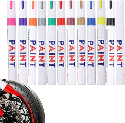 Qklovni Lot de 12 stylos de peinture de pneu imperméables - Ne se décolorent pas - Marqueurs colorés pour pneus de voiture et moto - Marqueurs de qualité supérieure pour lettrage de pneus de voiture