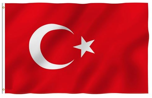 MOGADEE® Türkei Flagge, 90 x 150 cm Türkische Nationalflagge mit 2 Messing-Ösen, Polyester Wetterfeste Fahne für Fahnenmast, Türkische Fahne für Fußball Europameisterschaften Bar Partydeko
