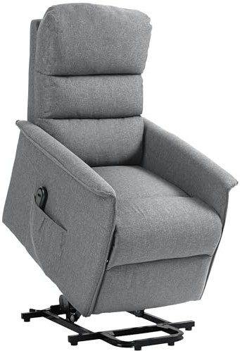 HOMCOM Power Lift Recliner Armchair, Electric Lift Chair for Elderly, Fabric Riser and Reclining Chair with Remote Control, Side Pockets, Extended Footrest, for Living Room, Grey