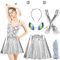 SelfTek Alien Kostüm Set, 5 Stück Alien Kostüm Space Girl Kostüm Damen, Alien Haarreif Alien Brille Weltall Karneval Costume, für Damen Halloween Cosplay Maskerade Fasching