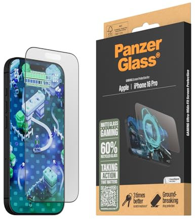 PanzerGlass® Matte Glass Screen Protector for Apple iPhone 16 Pro, EasyAligner, Anti-Glare and Anti-Fingerprint Tempered Glass, High touch sensitivity, Extremely smooth surface