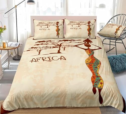 TACOKI Bettwäsche 135x200 Afrika, 3D Muster Afrikanische Frau Bettwäsche Set Weich Kuschelig Mikrofaser Bettbezug mit Reißverschluss Bettbezüge + 2 Kissenbezug 80x80 cm 1555z