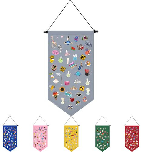 Winmany Aufbewahrungskoffer für Brosche und Schmuck, aus Segeltuch, Emaille, Anstecknadel, Banner, Halter, Ohrringe, Halskette, Glitzer, Sammlungs-Organizer(grau)