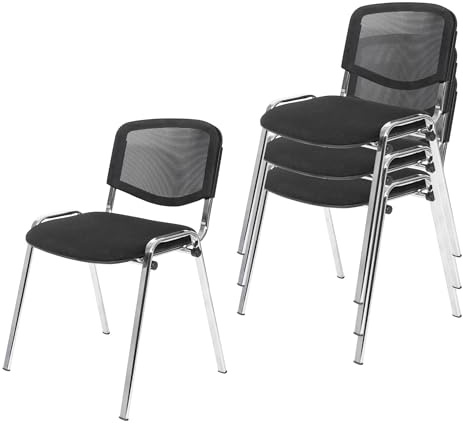 Topsit 4er Set Stapelbare Besucherstühle mit weich gepolsterter Sitzfläche und Rückenlehne aus Netz, Wartezimmerstühle, Metallgestell Bürostühle, Konferenzstühle für Rezeption Pausen Raum (Schwarz)