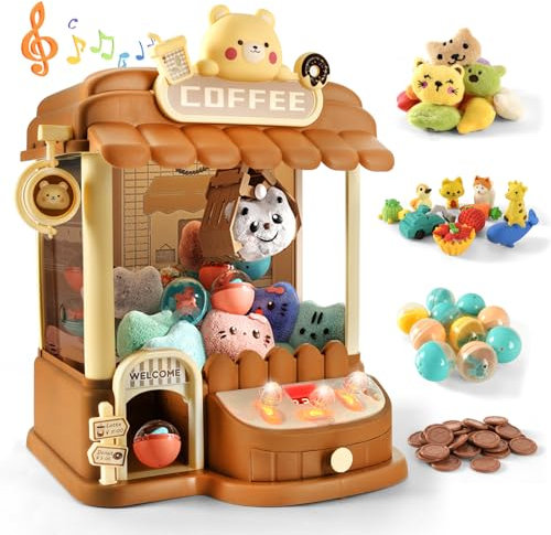 Large Claw Machine for Kids & Adults, Mini Vending Machine with Fun Toys, Candy Dispenser Machine, Arcade Games Prize Dispenser with Music Light, Birthday Gifts for Girls and Boys (Brown Bear)