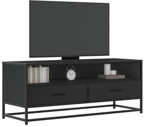 Homgoday Meuble TV noir 180 x 30 x 50 cm en aggloméré et métal, meuble TV meuble bas pour TV pour table de salon industrielle, support TV salon