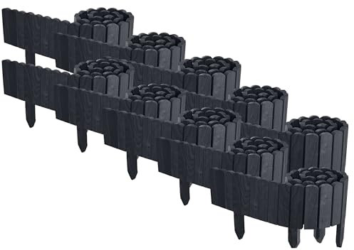 Floranica 20 m Beeteinfassung Flexibler Holzzaun 10 St. 2 m x 10 cm Anthrazit Steckzaun aus Kiefernholz Rasenkante Teichzaun Rollboard 10 tlg Erweiterbares Zaunset für Garten