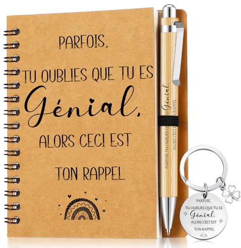 Sinmoe Coffret Cadeau Adieu Collègue, tu es génial | Stylo en Bois, Carnet de Notes, Porte-Clés, Cadeau Retraite Départ Travail