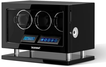 DUKWIN Uhrenbeweger für 3/4/6/9/12 Uhren Fingerabdruckschloss Automatischer Uhrenbeweger mit LCD-Fernbedienung, Blaues LED-Licht, Japanischer leiser Motor