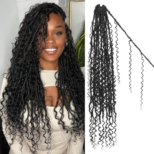 BLUONASI Boho Faux Locs Crochet Hair 18 Inch Goddess Locs 8 Packs Boho Soft Locs Crochet Hair with Curly Ends Pre-looped Long Bohemian River for Black Women (1B#, 18 Inch (Pack of 8))