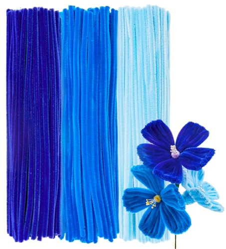 300 Pfeifenreiniger zum Basteln 30 cm Lang 6 mm Dick - 3 Farbverlauf Blau | Pipe Cleaner Flower Craft,Pfeifenputzer Blumen Set,Chenilledraht Bunt für DIY Erwachsene Kinder Bastelzubehör Deko Geschenke