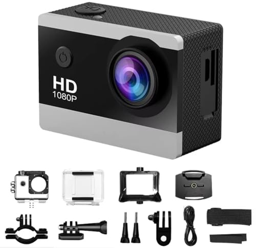 Huudngeje Action Camera 1080P Screen Action Camera Underwater Waterproof Camera Video Recording Cameras