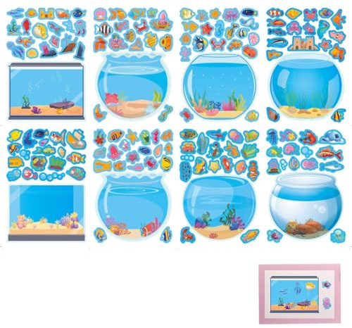 YAPKOLV 16 PCS Sea Animal Stickers Set, 3D Miniature Stickers Scene, Underwater World Fish Stickers, Blue Ocean Theme (Blue)