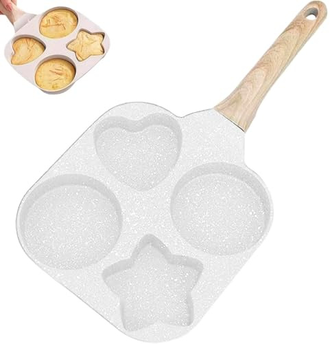MEKLITRZ Poêle À Œufs Antiadhésive 4 Trous, Forme Étoile Et Cœur, Poêle À Omelette for Crêpes, Hamburgers, Bacon, Gaz, Induction