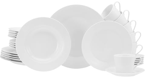 CreaTable, Serie Base Weiss, 30-teiliges Kombiservice aus Porzellan | Geschirrset, spülmaschinen- und mikrowellengeeignet, Qualitätsproduktion, 24533