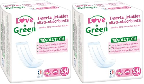 Love & Green Insert Jetable écologique universel pour Couche Lavable x25 Taille S/M (Lot de 2)