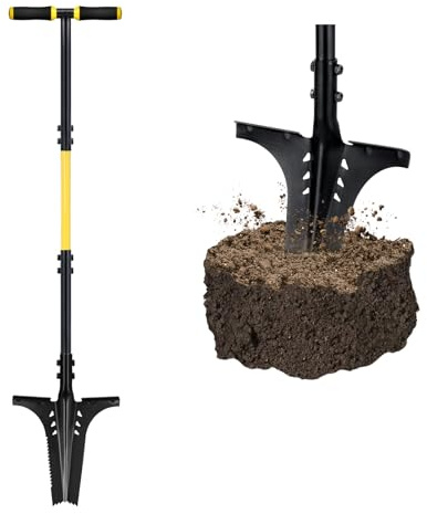 Jardineer Root Shovel Heavy Duty, Garden Shovel with Serrated Edge and V-Cut Tip, 44.5 Digging Shovel for Gardening, Camping and Trenching, Ergonomic T-Handle Metal Shovel for Roots and Hard Soil