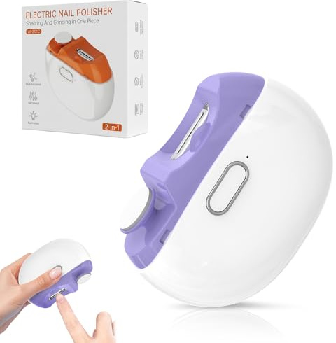 Electric Nail Clipper Automatic Nail Trimmer and Nail Polisher, 3 in 1 Smart Nail Clipper with Nail Clipping Storage, for Baby, Kids, Adults, Seniors Weak Hands, 2 Speeds with LED Light -Purple