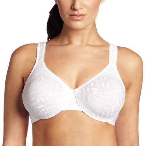 Olga Women's Sheer Leaves Lace Full-Figure Full-Coverage Minimizer Bra Og35519, White, 40C