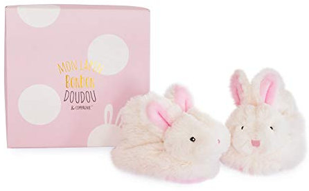 Doudou et Compagnie - Coffret Chaussons avec Hochet - Lapin Bonbon - Boite Cadeau - Rose - De 0 à 6 Mois - Doux et Chaud - Idée Cadeau Naissance Fille - DC1308