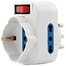TRIPLA CON SPINA ROTANTE 16A, 2 PRESE BIPASSO + 1 PRESA SCHUKO/BIBASSO CON INTERRUTTORE MAX 1500 WATT