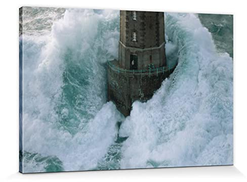 1art1 Leuchttürme Poster Leuchtturm Im Sturm, La Jument Frankreich Von Jean Guichard Bilder Leinwand-Bild Auf Keilrahmen | XXL-Wandbild Poster Kunstdruck Als Leinwandbild 120x80 cm