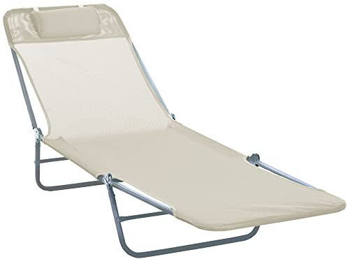 Outsunny Adjustable Back Relaxer Sun Bed Garden Lounger Recliner Chair Furniture - Beige