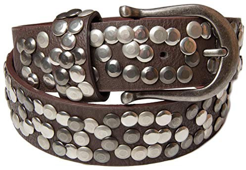 styleBREAKER Damen Nietengürtel mit unterschiedlichen Nieten, Kunstleder Gürtel Einfarbig, Damengürtel kürzbar 03010008, Farbe:Dunkelbraun, Größe:80cm