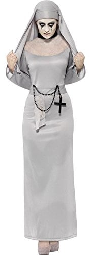 Smiffys Kostüm Gothic-Nonne, Grau, mit Kleid und Kopfteil Halloween