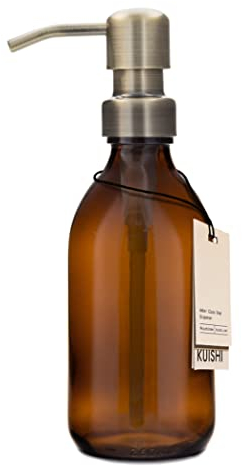 Kuishi Braunglas-Pumpflasche mit Edelstahlpumpe [250 ml, goldene Pumpe], Braunglas-Seifenspender, nachfüllbare Braunglasflaschen, ideal für Handwäsche, Shampoo, Spülung, Duschgel (BPA-frei)