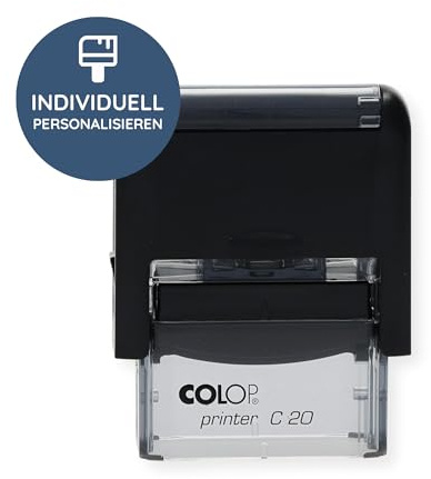 Colop Printer C20 Namensstempel personalisiert, 38x14 mm, 4 Zeilen, Schwarz | kompakter Selbstfärber mit Wunschtext – 4 Zeilen, Anti-Rutsch-Griff, Stempelkissen austauschbar