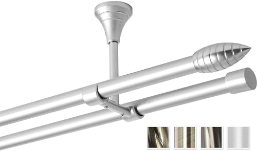 Rollmayer Gardinenstange Ø 16mm Allegro 200cm Silber Deckenbefestigung | Glänzend metall, Für Ösenvorhang, 2-läufig, Modern, Ohne Ringe