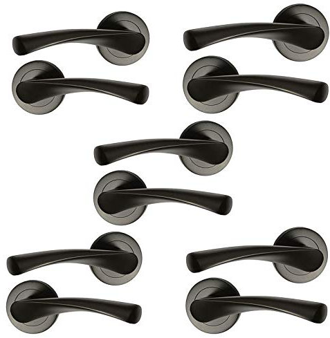 HANDLESTORE Twist Lever on Rose Door Handle Set - Matt Black Finish (5 Sets)
