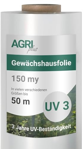 AGRI plus Film de Serre 1,5 x 50 m I Film de Jardin très Transparent & indéchirable pour Outdoor I bâche de Protection résistante aux intempéries & 3 Ans résistant aux UV I épais.=0,150 mm