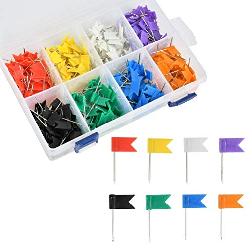 DODUOS 400 Stück Markierungsfahnen Landkarte Flagge Pinnadeln Bunt Markierungsfähnchen Pinnwandnadeln in 8 Farben für Weltkarte, Pinnwand, Landkarten