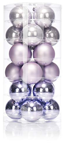 24 Christbaumkugeln Glas 6cm//Weihnachtskugeln Weihnachtsschmuck Weihnachtsdeko Baumkugeln Baumschmuck Christbaumschmuck Kugeln Glaskugeln Dose, Farbe: Dreamy Lilac (lila)