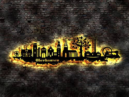 Skyline Oberhausen LED Wandbild aus Holz Stadt AK Karte Map Stadtplan Wandsticker Leuchtbild Neonreklame Neon sign