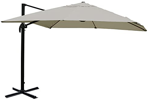 Mendler Gastronomie-Ampelschirm HWC-A96, Sonnenschirm, 3x3m (Ø4,24m) Polyester/Alu 23kg drehbar - creme-grau