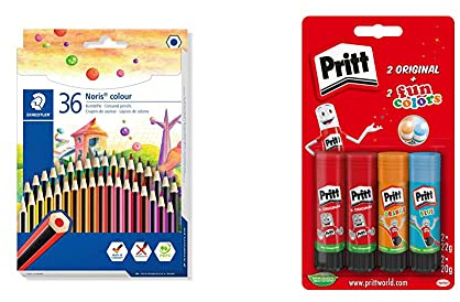 STAEDTLER 185 CD36 Noris Colour Buntstift + Klebestift, sicherer und kinderfreundlicher Kleber 9H PTFCS