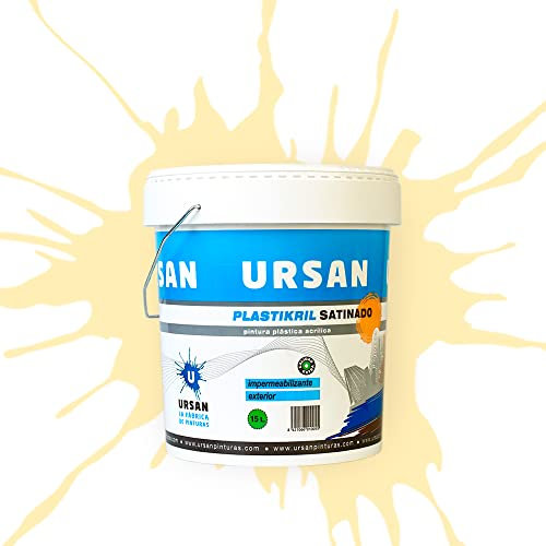 Ursan - Plastikril Satinado | Pintura Exterior Satinada - Pintura Impermeabilizante- Indicada para Fachadas con Alta Resistencia a Agentes Atmosféricos - MARFIL 15L