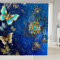 Schmetterling Duschvorhang 180x210cm Galaxis Golden Blau Schmetterlinge mit Haken GAlt Blaugrün Blumen Duschvorhang Textil Zimmer Dekor Traditionell Orient Klassisch Jahrgang Stoff Bad Dekor
