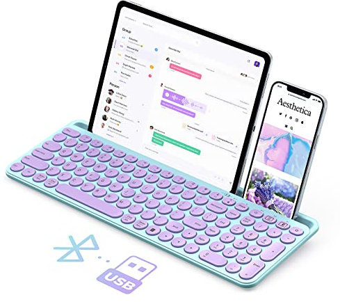 seenda Teclado Bluetooth para iPad, 2.4G + teclado Bluetooth multidispositivo con almohadilla numérica, soporte para tableta iPad, teléfono Android, MacBook/Windows PC de escritorio, Barbie púrpura
