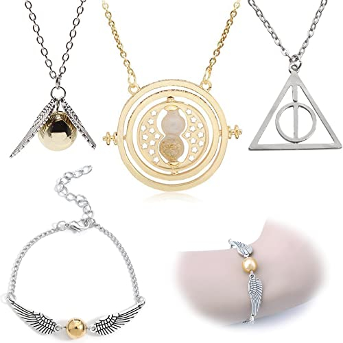 Bogoro Qazuwa Set of 4 Time Turner Necklace Chain Fanartikel Hermione Pendant Deathly Hallows Golden pendant necklace Chain Pendant Necklaces for FansGifts Collection Cosplay
