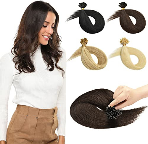 Yamel Pre Bonded U Tip Hair Extensions Real Human Hair Dark Brown 1g/Strand Keratin Nail Tip Hair 50 Strands 16 Inch