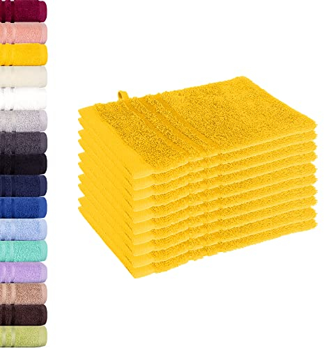 Lavea Lot de 10 Gants de Toilette 15 x 21 cm – Gants de Toilette absorbants et Doux en 100% Coton – Série Elena – Lavables et résistants – Jaune Colza