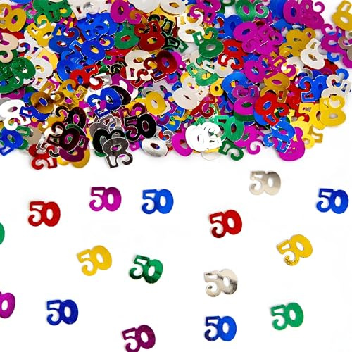 50th Birthday Confetti 56g - Multicolour Metallic Foil Table Scatter Sprinkles, Number 50 Party Decorations for Birthday Tables, Cards, Invitations, Gift Bags and Celebration Décor