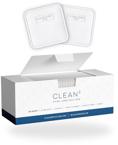 Clean Skin Club Clean² - Almohadillas faciales extra grandes | 60 quilates, garantizadas para no desprenderse ni desprenderse, lado texturizado + lado ultra suave, perfecto para quitar maquillaje