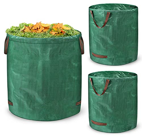 Aufun Gartensäcke Gartenabfallsack mit Griffen, 272L Laubsack für Gartenabfälle, UV-Stabil und Wasserabweisend, selbststehend und faltbar, für Gras Laub Gartenabfall Grünschnitt (3er set)