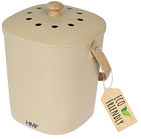 HMF Poubelle Bio Durable de Cuisine, Seau à Compost inodore avec Couvercle | 3 L | Beige